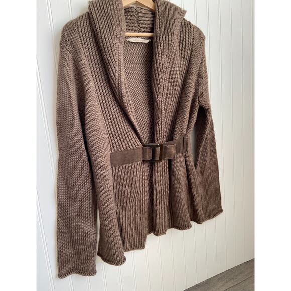 Soft Surroundings Belted Cardigan Sweater Womens Medium Brown Wool Blend Western - Picture 2 of 7